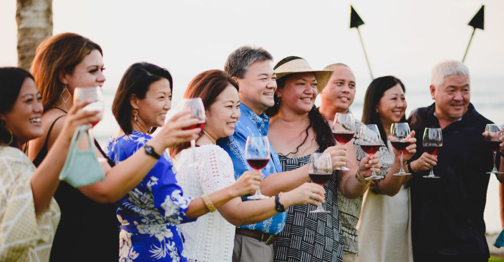 guests celebrating at HFWF21 toasting with a glass of wine